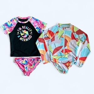 Wonder Nation Two Rash Guard Swimsuit Tankini Short Sleeve Long Sleeve 6 6x
